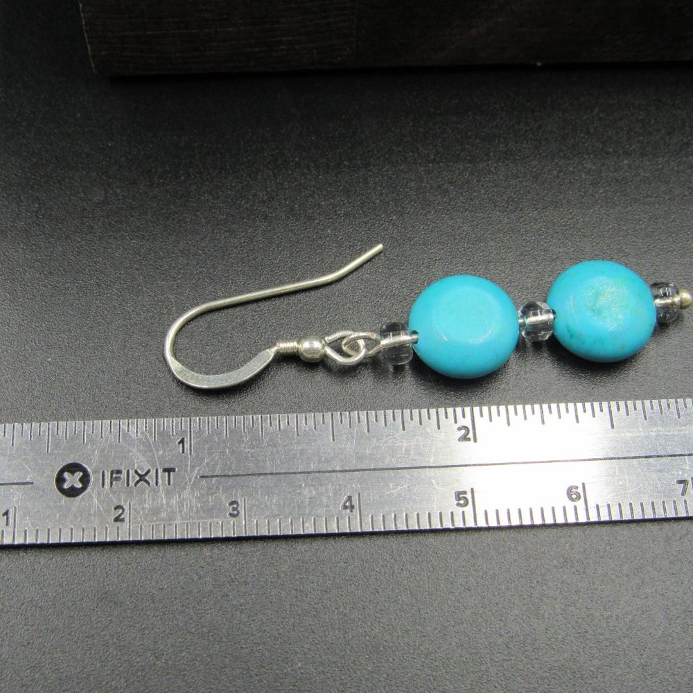 Sterling Silver Double Blue Stone Dangle Earrings - Picture 4 of 5